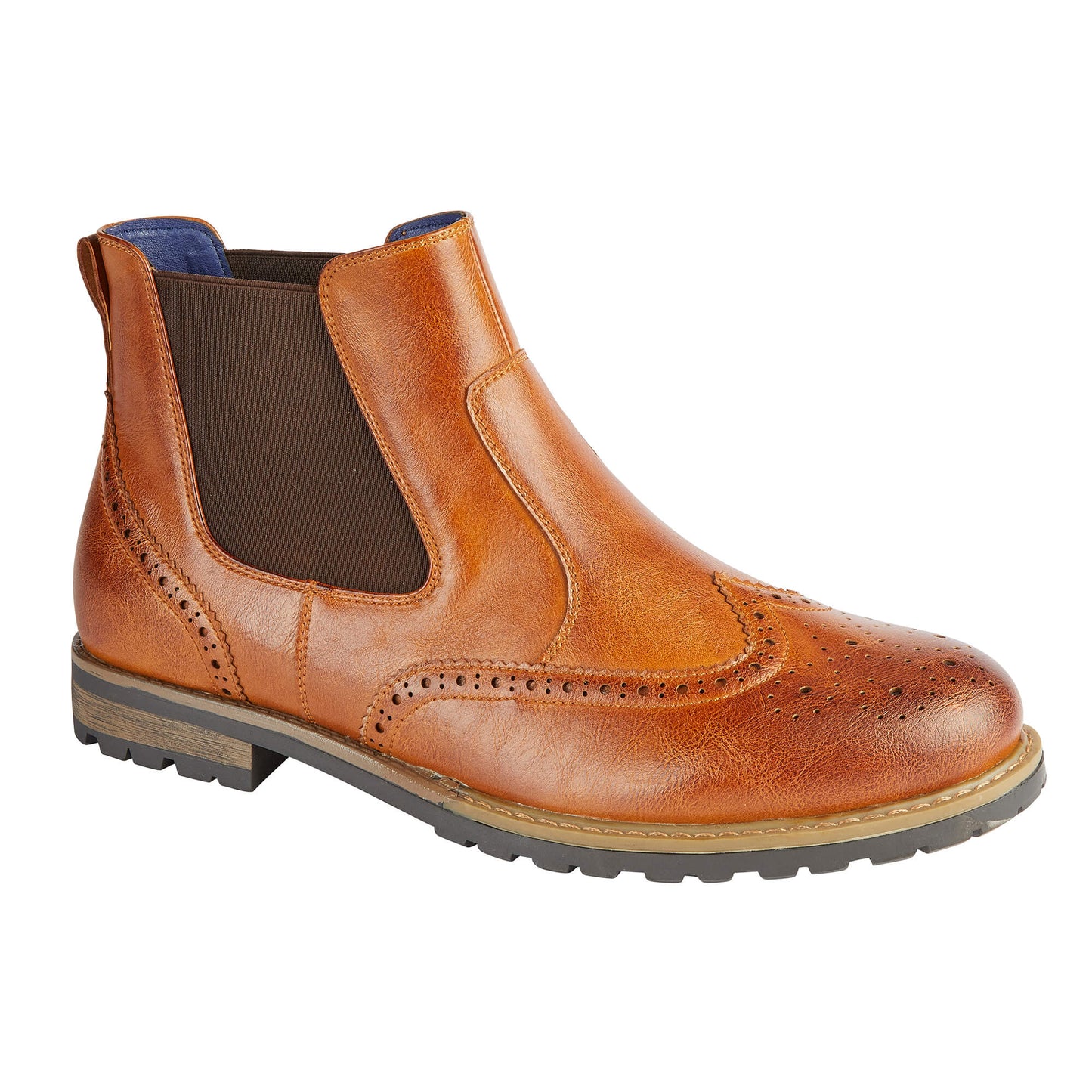 Charles Southwell Brooklyn Men's Twin Gusset Chelsea Brogue Boot Tan