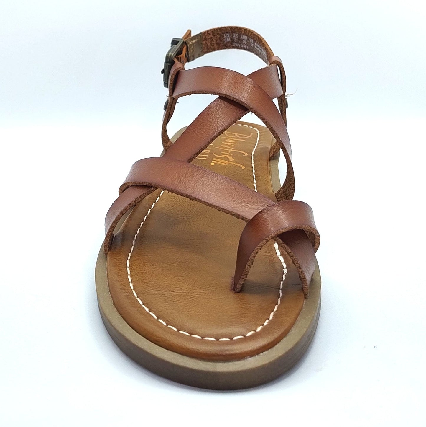 Blowfish Malibu Devon 3 Women's Ankle Buckle Low Wedge Strappy Sandal Scotch Brown