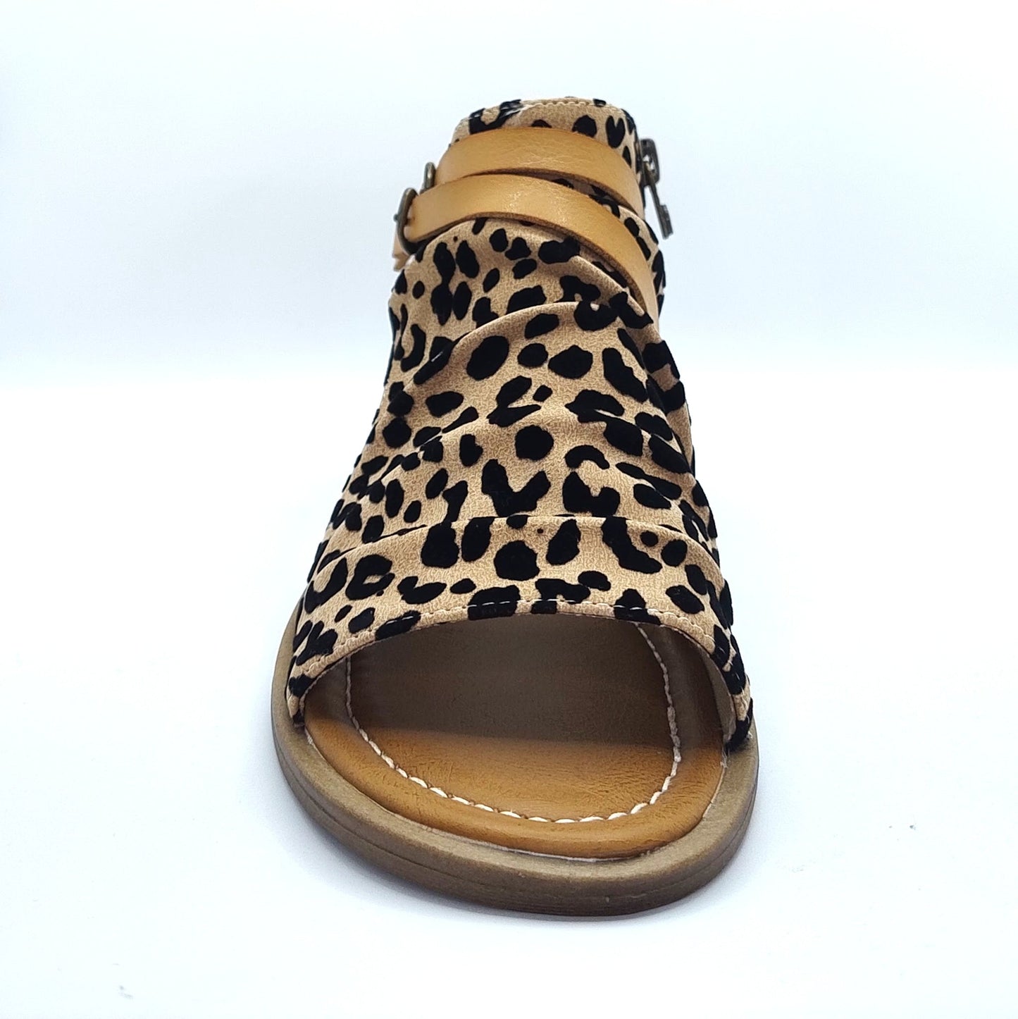 Blowfish Malibu Denver Women's Vegan Zip Up Low Wedge Sandal Sand Pixie Leopard