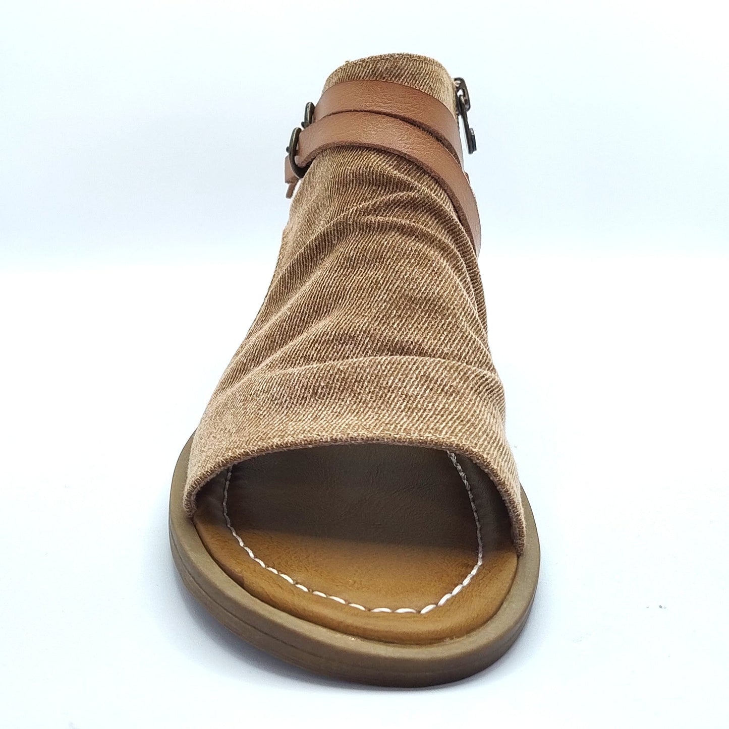 Blowfish Malibu Denver Women's Vegan Zip Up Low Wedge Sandal Sand Denim