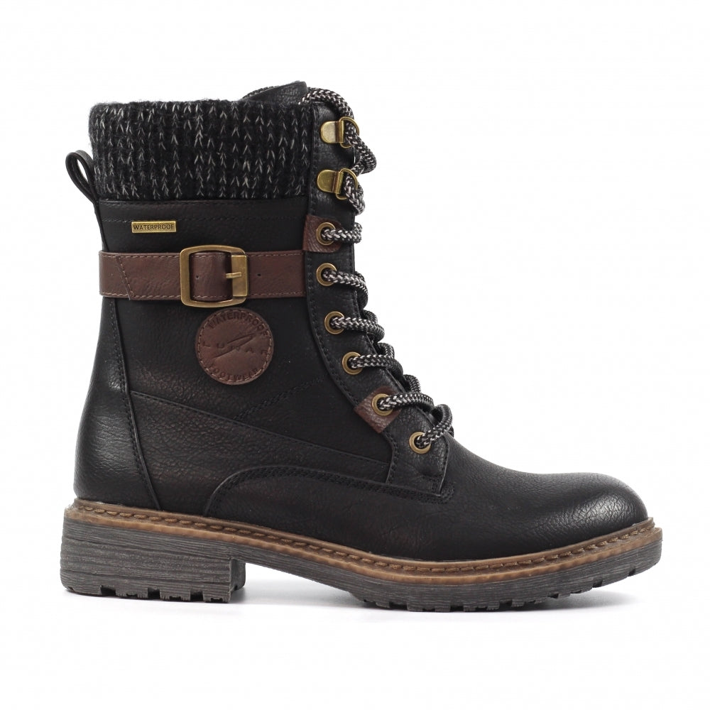 Lunar Annabelle Women's Combat Style Waterproof Ankle Boot Black