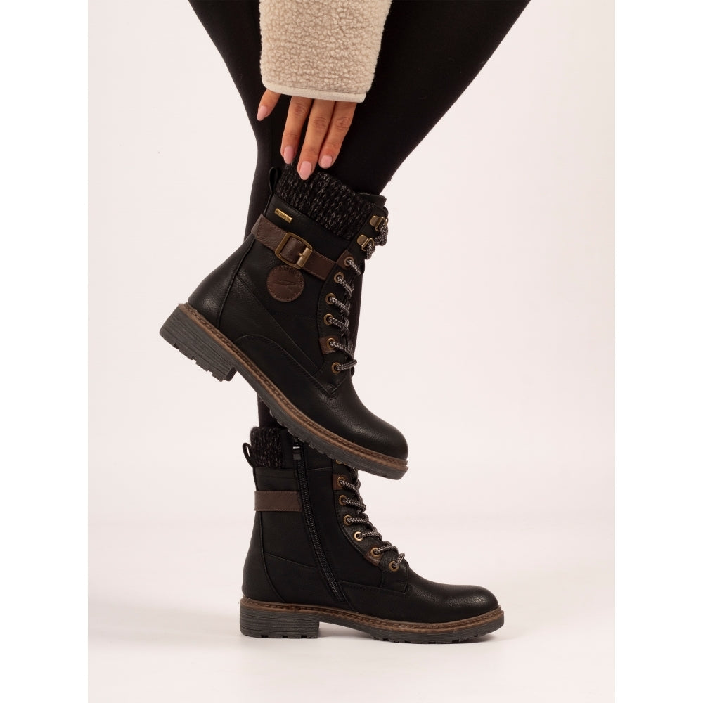 Lunar Annabelle Women's Combat Style Waterproof Ankle Boot Black