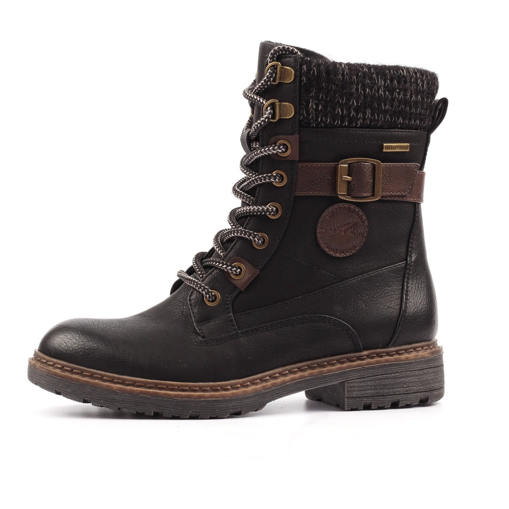 Lunar Annabelle Women's Combat Style Waterproof Ankle Boot Black