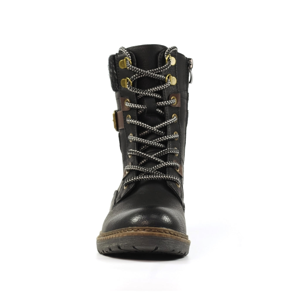 Lunar Annabelle Women's Combat Style Waterproof Ankle Boot Black