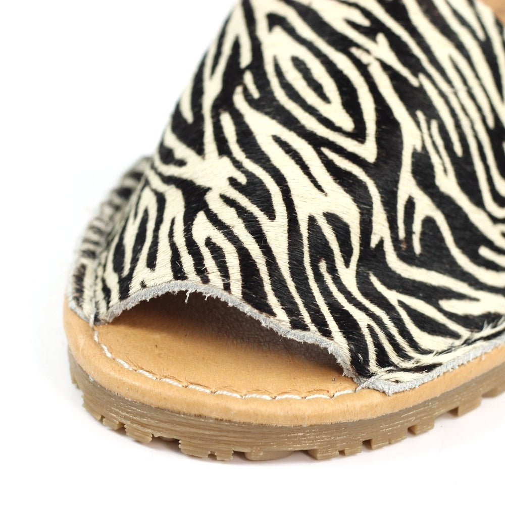 Lunar Azura Women's Leather Flat Heel Slingback Sandal Zebra