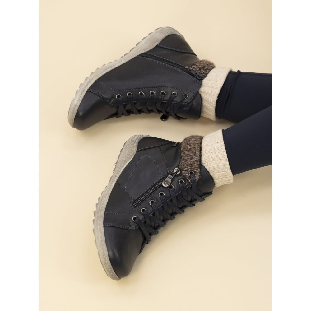 Lunar Bevin Women's Waterproof Lace Up/Zip Ankle Boot Navy