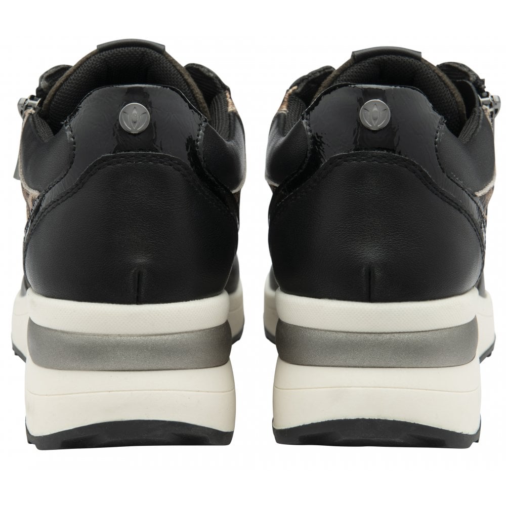 Lotus Moore Women's Zip Up / Lace Up Wedge Trainer Black Khaki