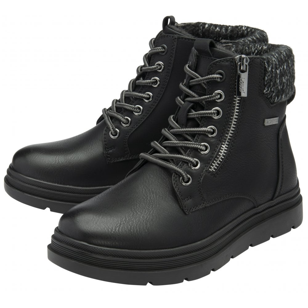 Lotus Saundra Women's Lace Up / Zip Up Waterproof Ankle Boot Black Matt