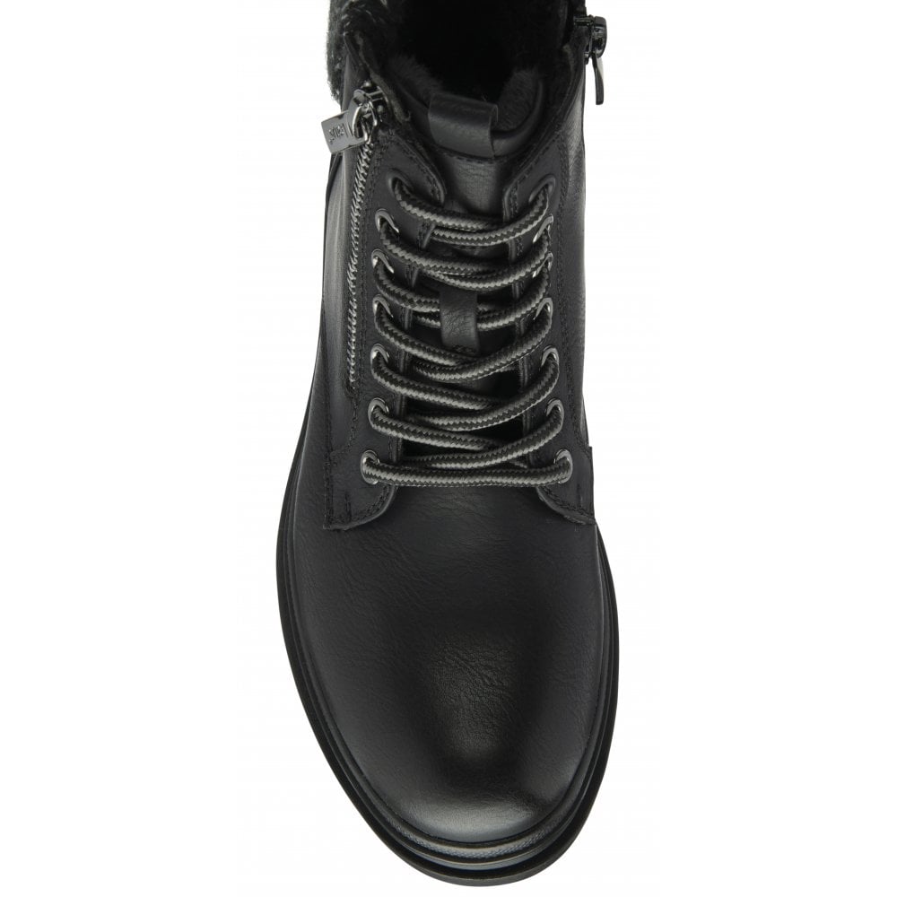 Lotus Saundra Women's Lace Up / Zip Up Waterproof Ankle Boot Black Matt