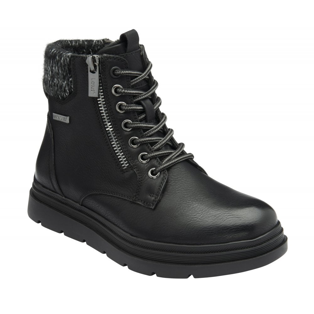 Lotus Saundra Women's Lace Up / Zip Up Waterproof Ankle Boot Black Matt
