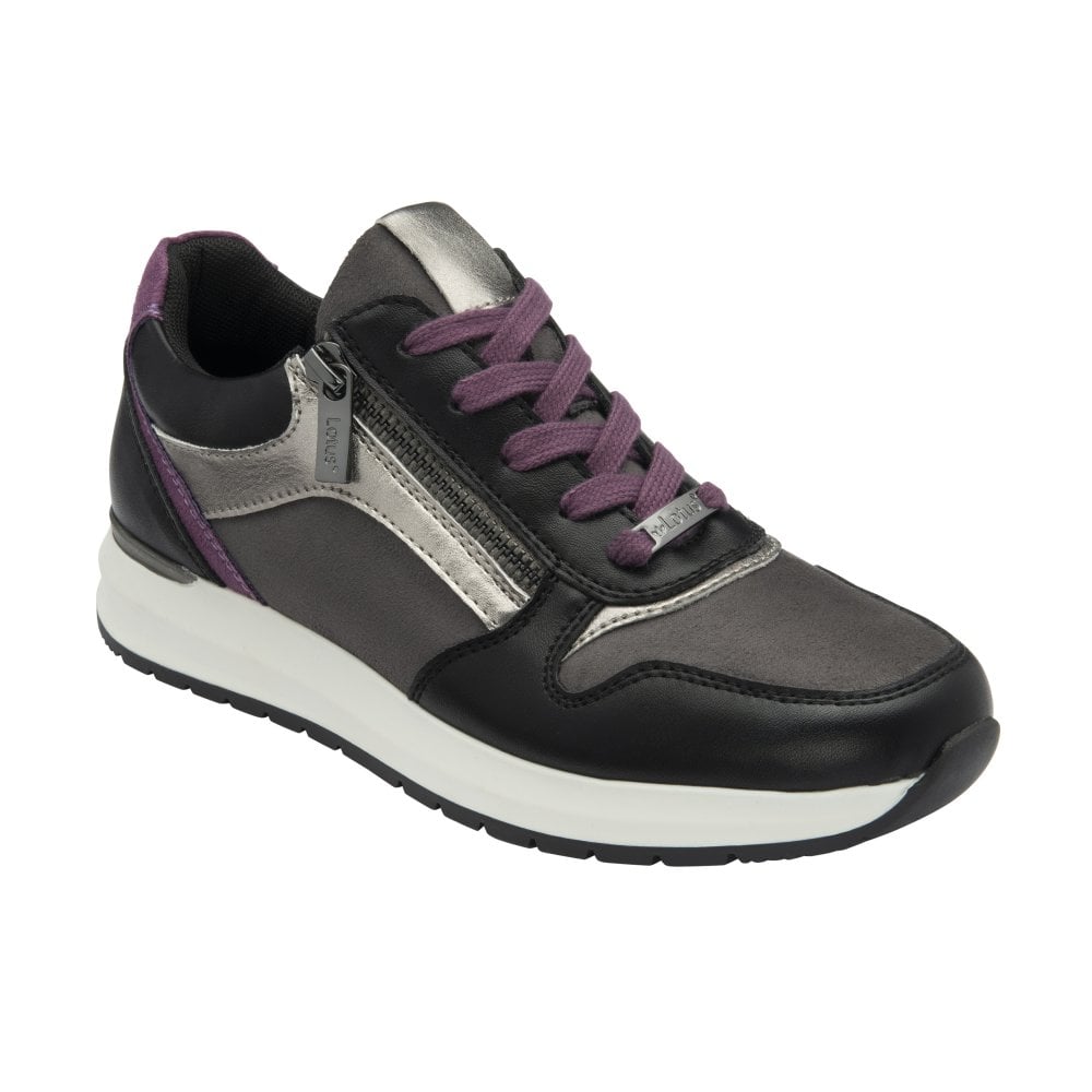 Lotus Venus Women's Zip Up / Lace Up Wedge Trainer Black Purple