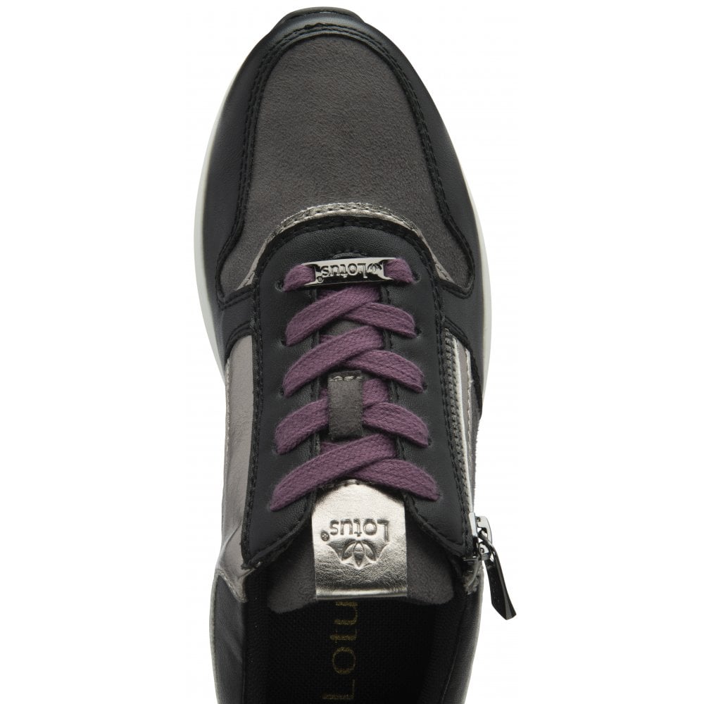Lotus Venus Women's Zip Up / Lace Up Wedge Trainer Black Purple