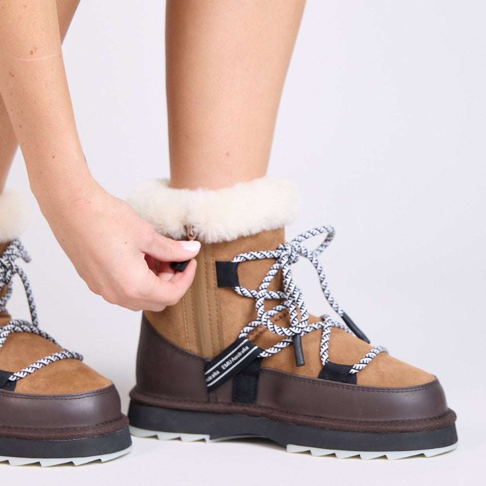 Emu Blurred Women's Wool Sheepskin Water Resistant Lace & Zip Up Cosy Boot Chestnut