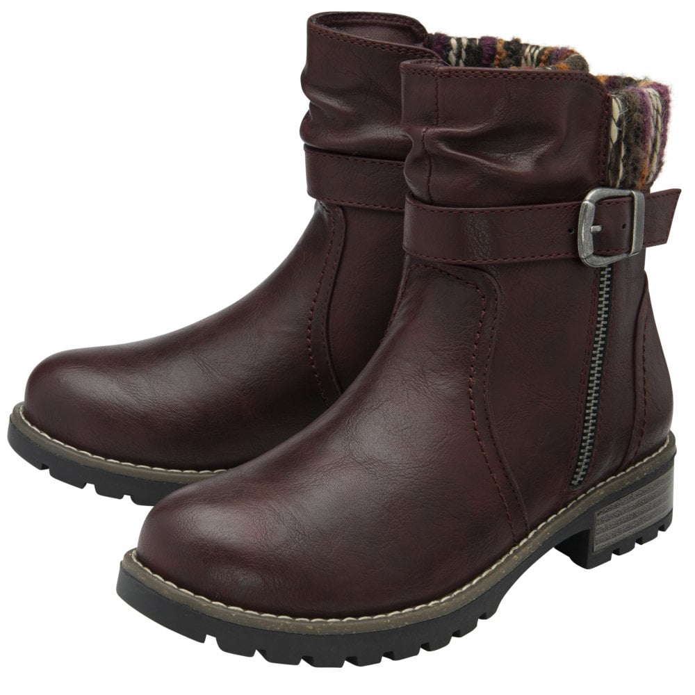 Lotus Triana Women's Zip Up Biker Style Ankle Boot Bordo