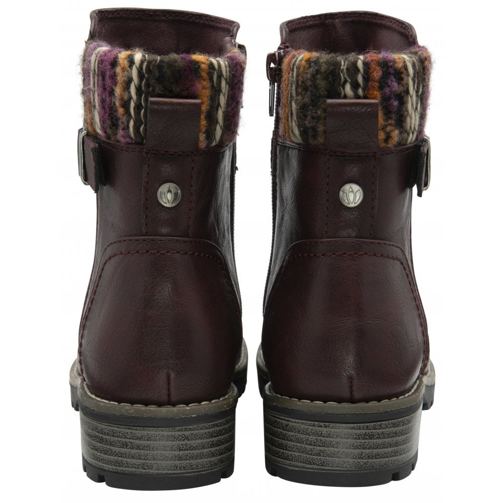 Lotus Triana Women's Zip Up Biker Style Ankle Boot Bordo