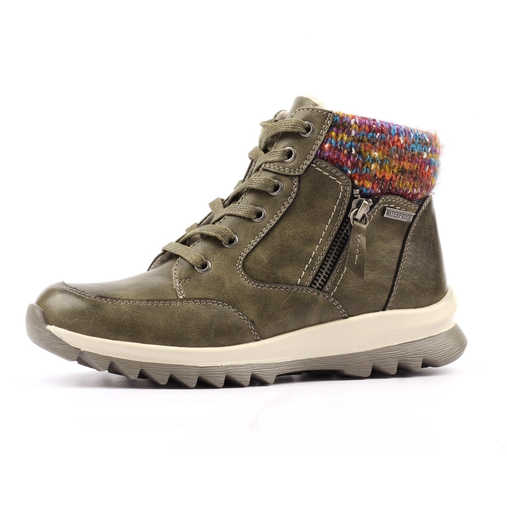 Lunar Buttermere Women's Waterproof Lace Up/Zip Ankle Boot Olive