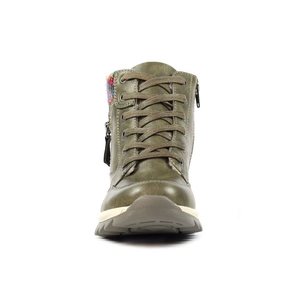 Lunar Buttermere Women's Waterproof Lace Up/Zip Ankle Boot Olive