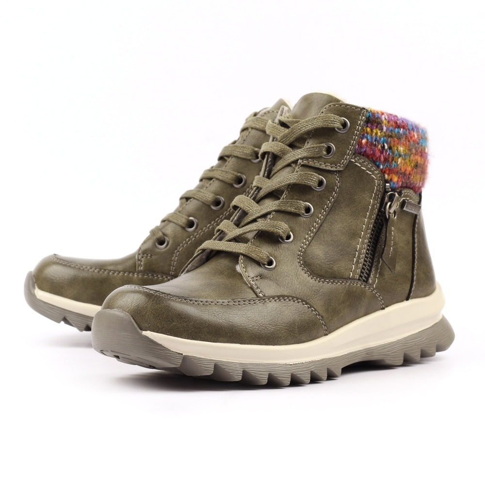 Lunar Buttermere Women's Waterproof Lace Up/Zip Ankle Boot Olive