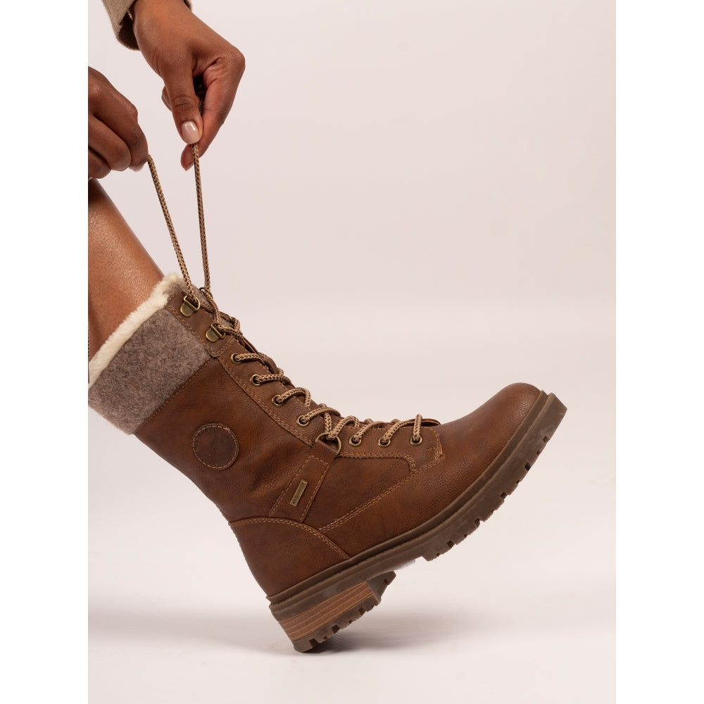 Lunar Cambridge Women's Combat Style Waterproof Mid Boot Tan