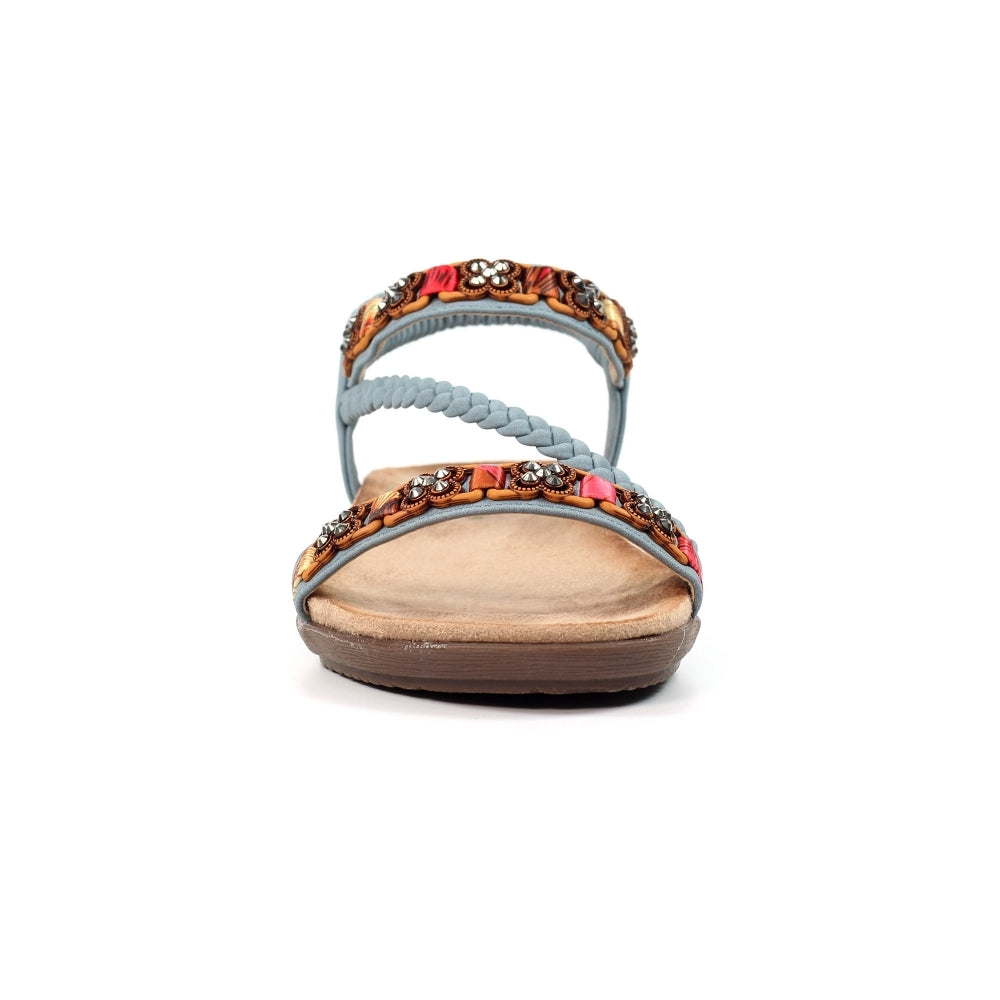 Lunar Carmen Women's Beaded Bohemian Style Sandal Blue