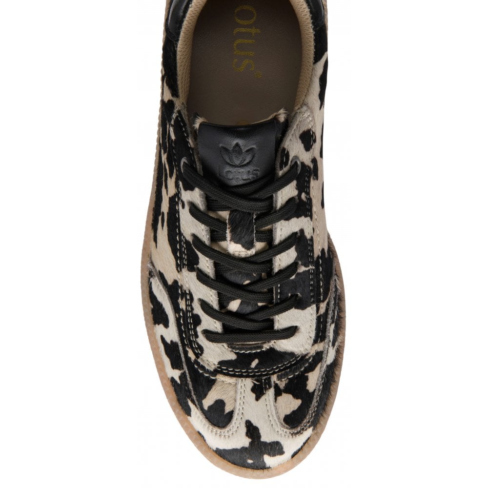 Lotus Frapporta Women's Leather Low Profile Lace Up Trainer Cow Print