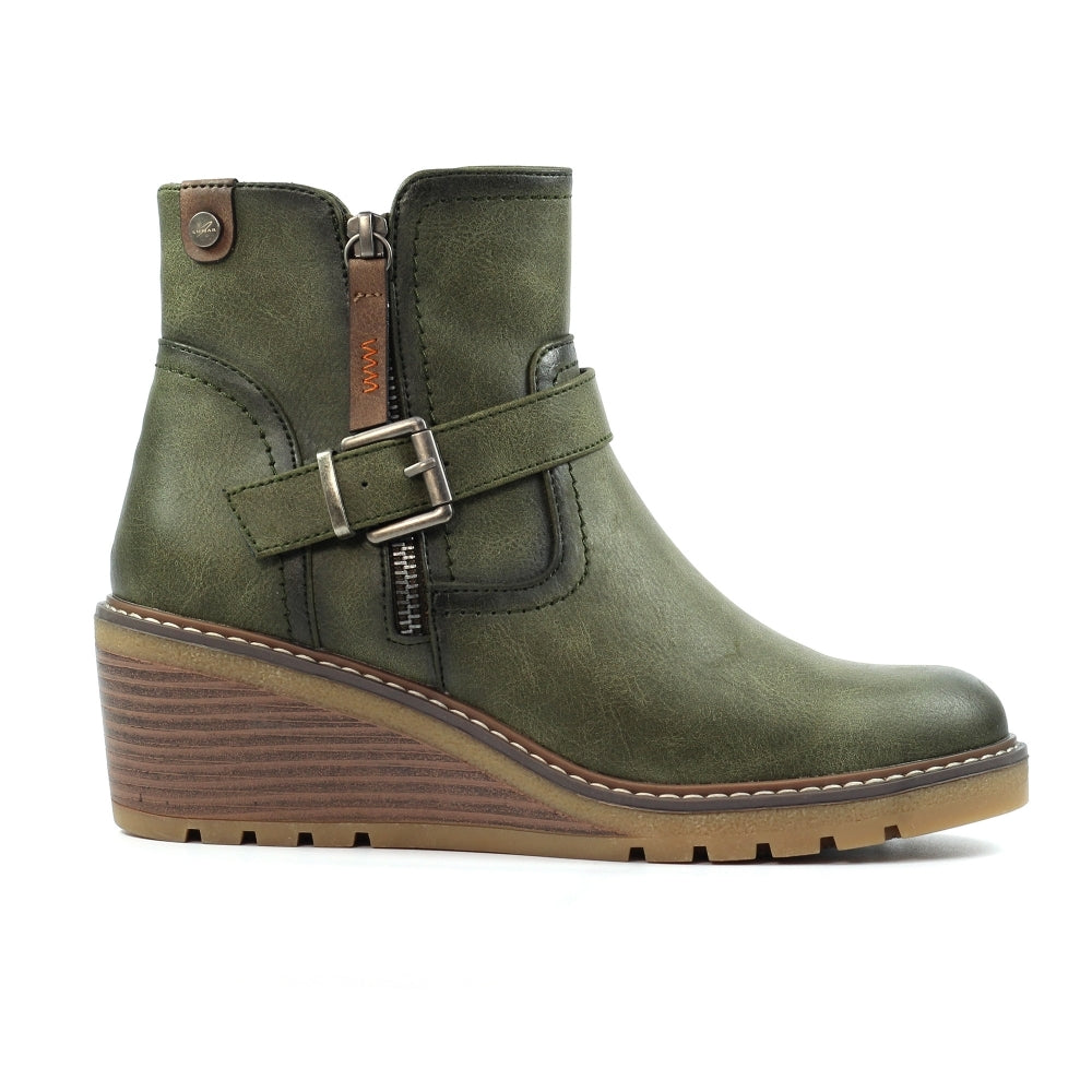 Lunar Cruz Women's Zip Up Wedge Ankle Boot Green