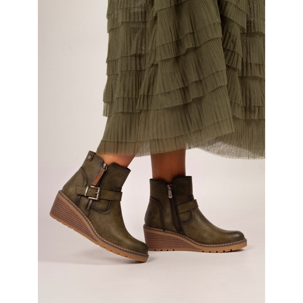 Lunar Cruz Women's Zip Up Wedge Ankle Boot Green