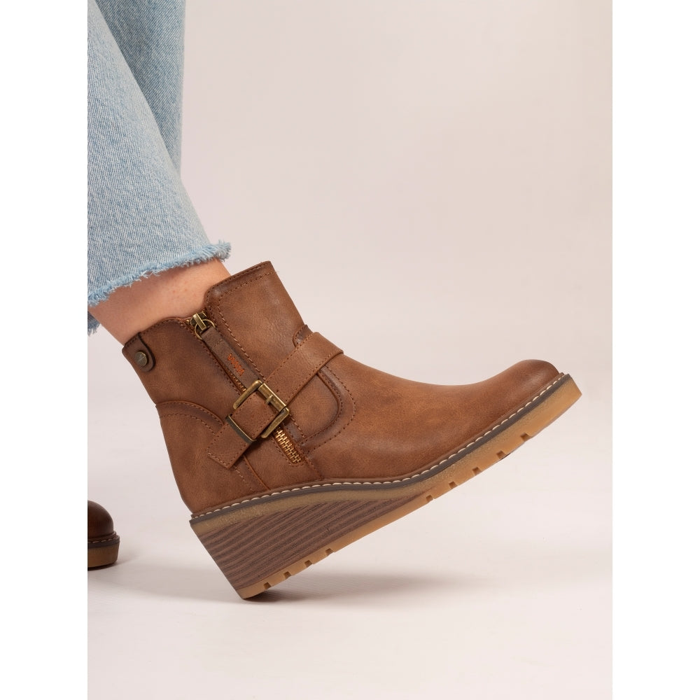 Lunar Cruz Women's Zip Up Wedge Ankle Boot Tan