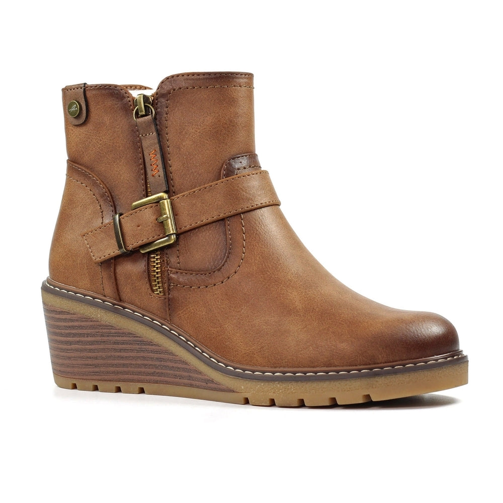 Lunar Cruz Women's Zip Up Wedge Ankle Boot Tan