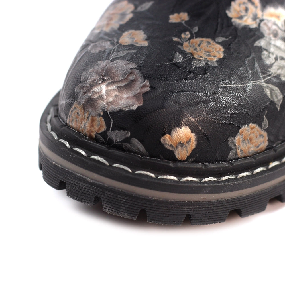 Lunar Dazzle Women's Combat Style Lace Up / Zip Up Ankle Boot Floral Black