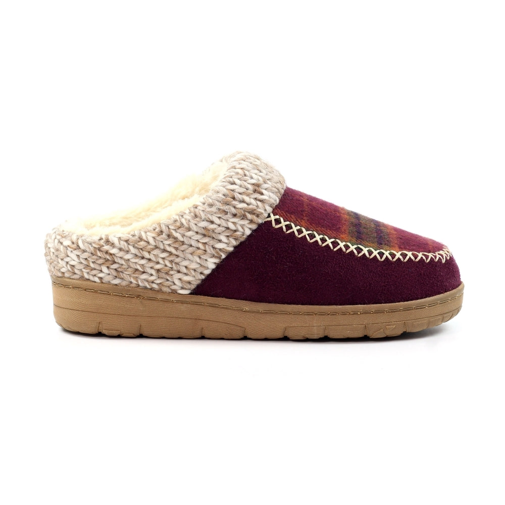Lunar Emblaze Women's Fleece Lined Tartan Slipper Burgundy