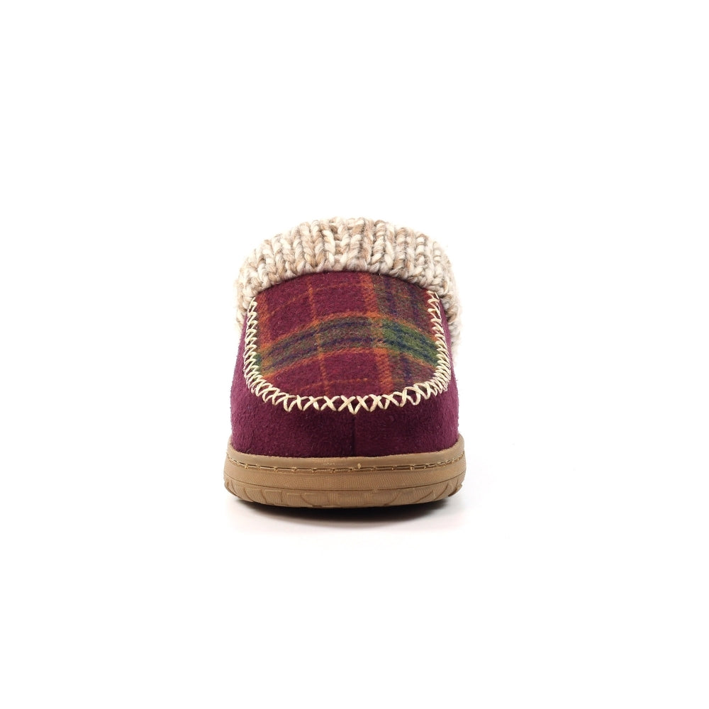 Lunar Emblaze Women's Fleece Lined Tartan Slipper Burgundy