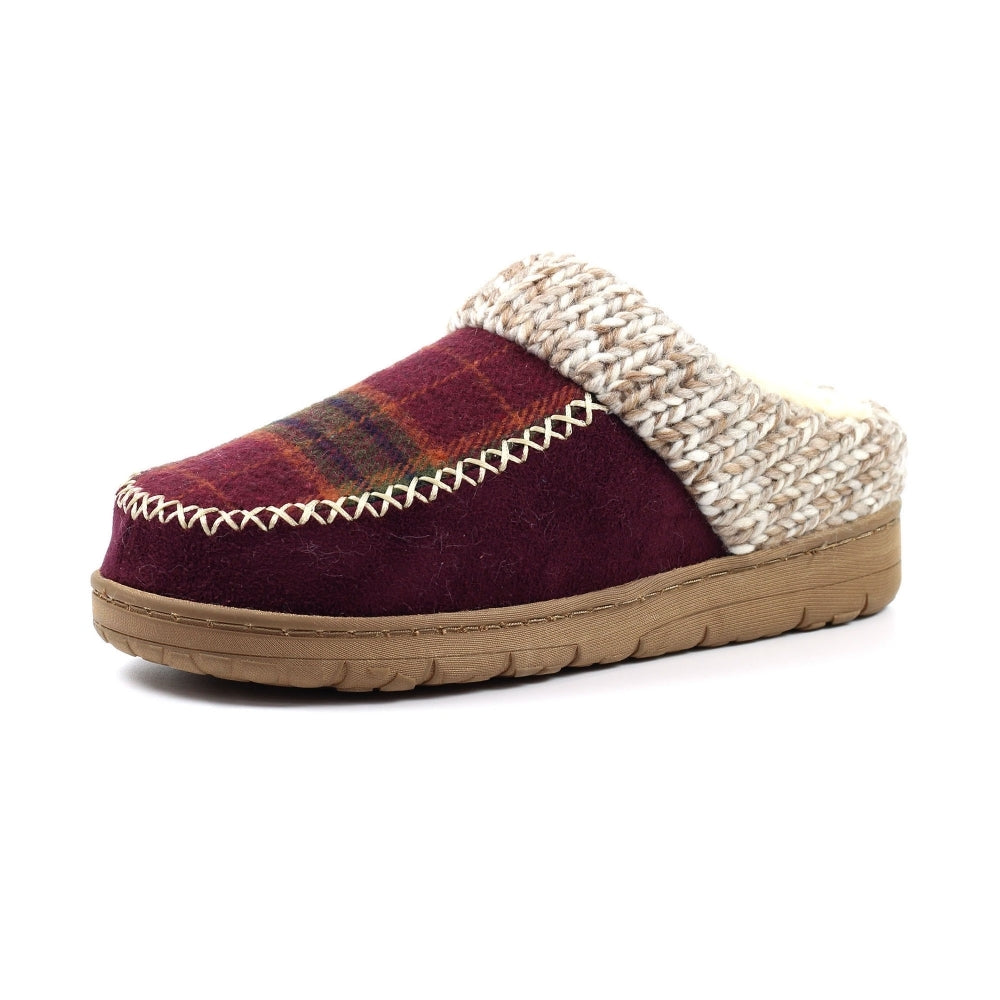 Lunar Emblaze Women's Fleece Lined Tartan Slipper Burgundy