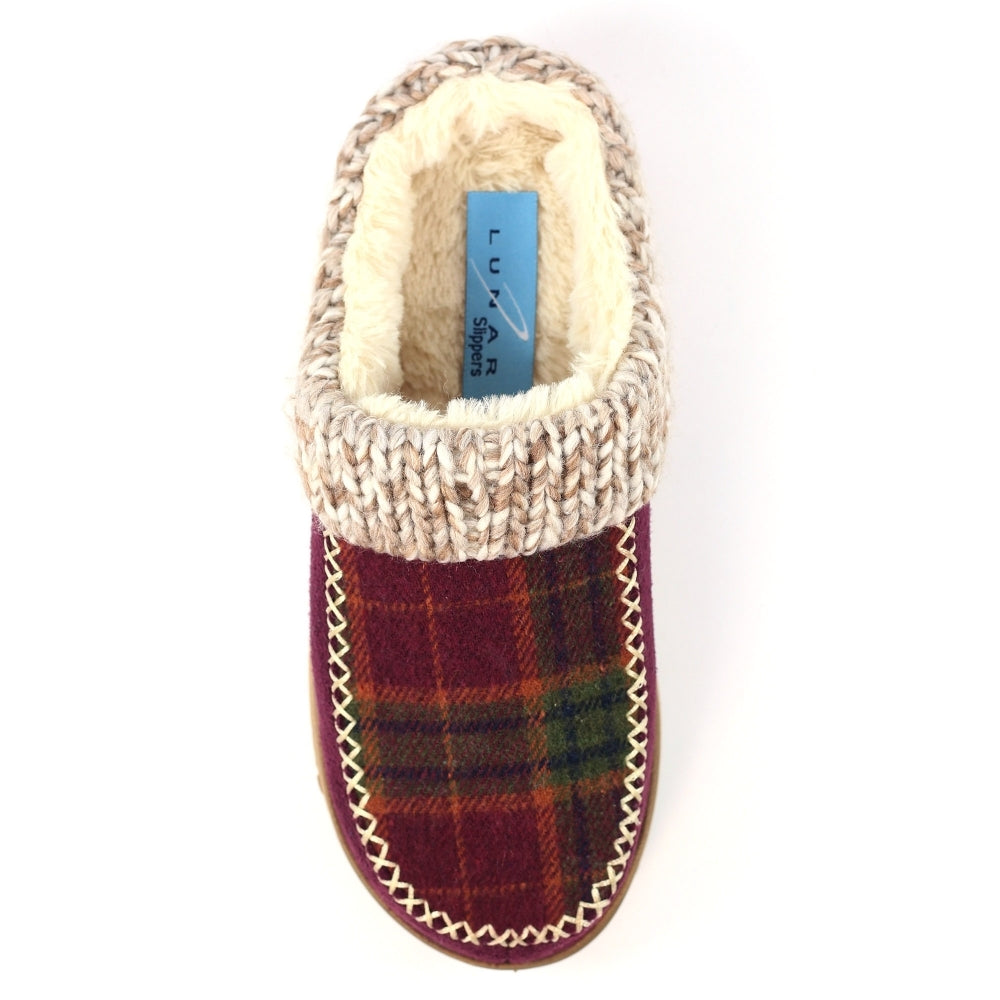Lunar Emblaze Women's Fleece Lined Tartan Slipper Burgundy