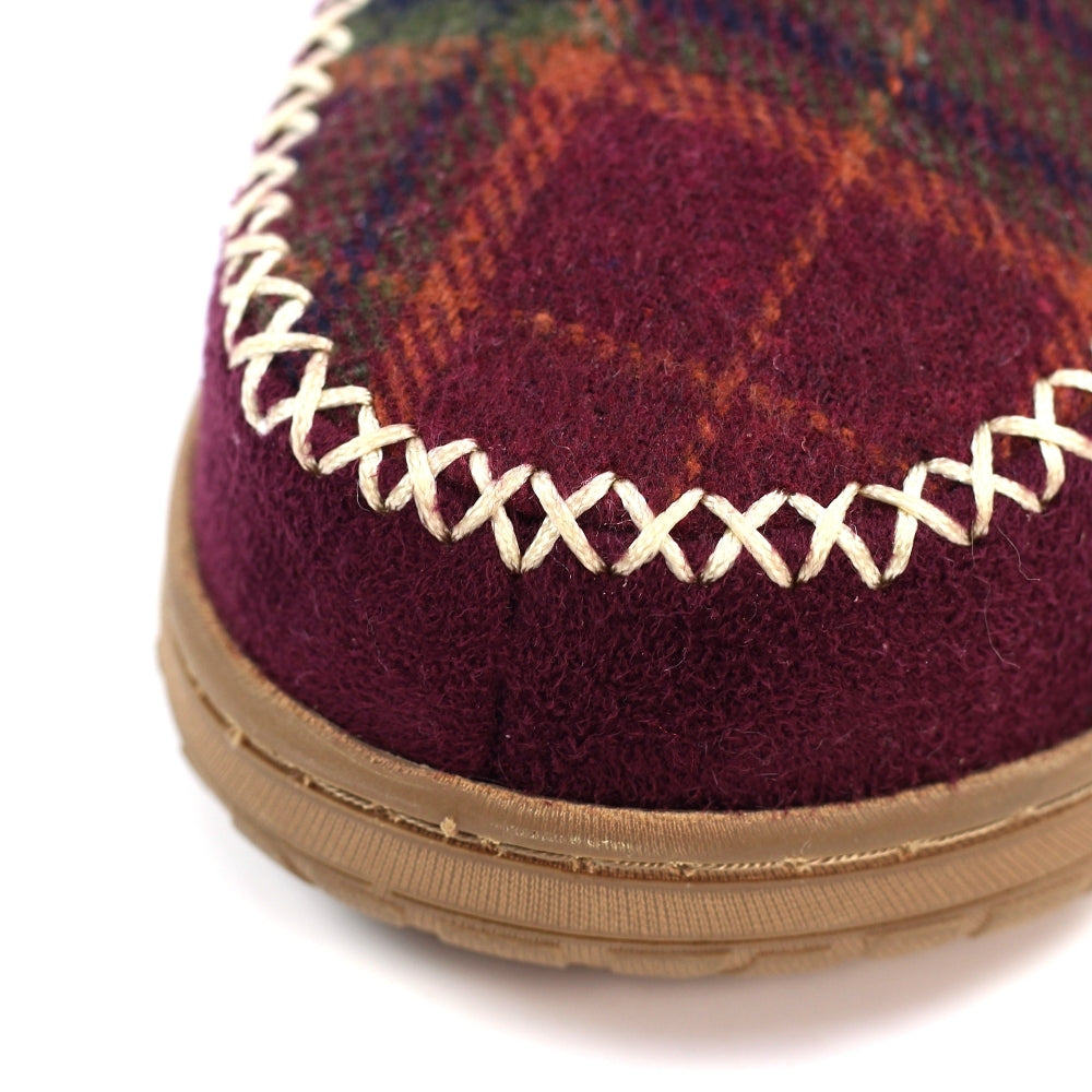 Lunar Emblaze Women's Fleece Lined Tartan Slipper Burgundy