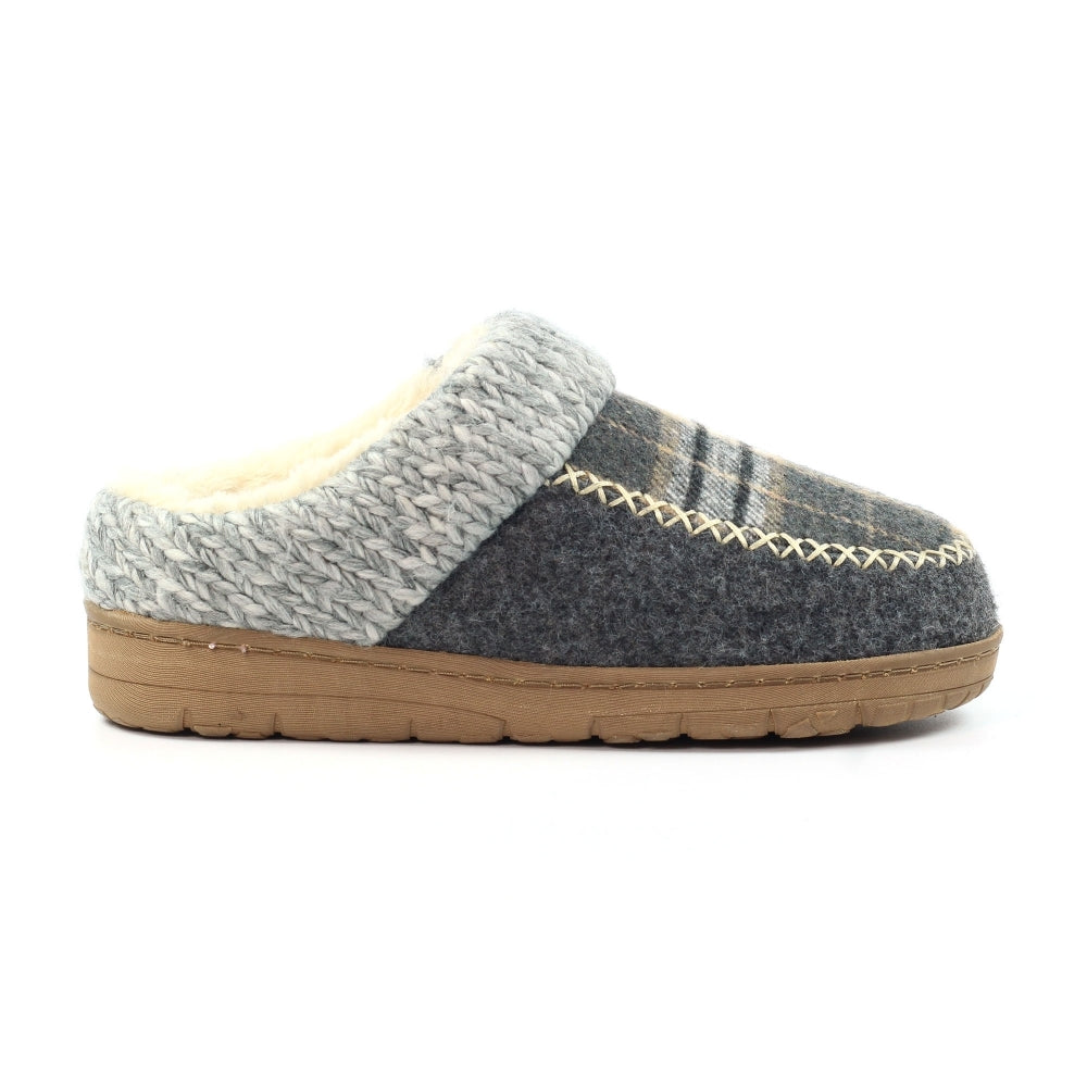 Lunar Emblaze Women's Fleece Lined Tartan Slipper Grey