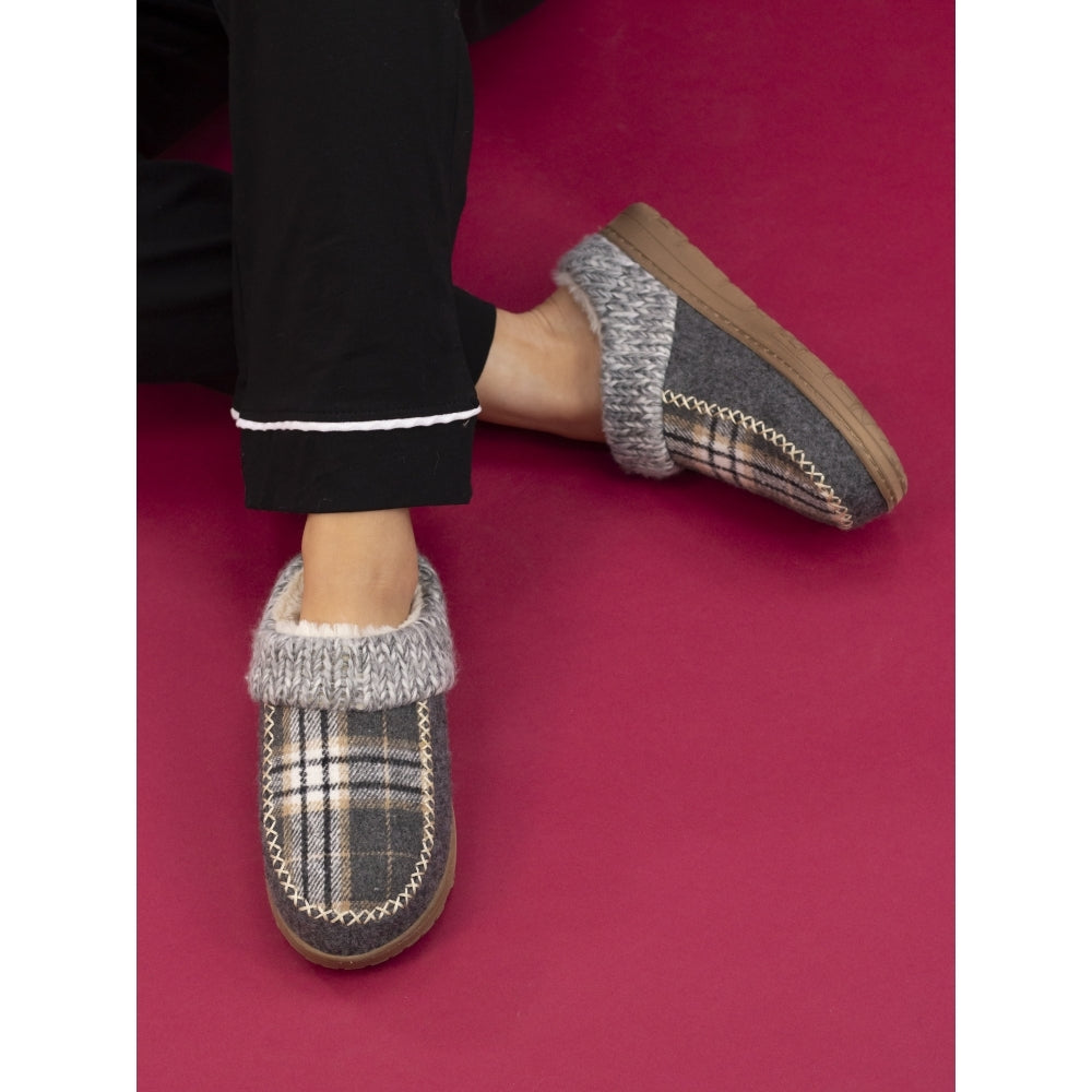 Lunar Emblaze Women's Fleece Lined Tartan Slipper Grey