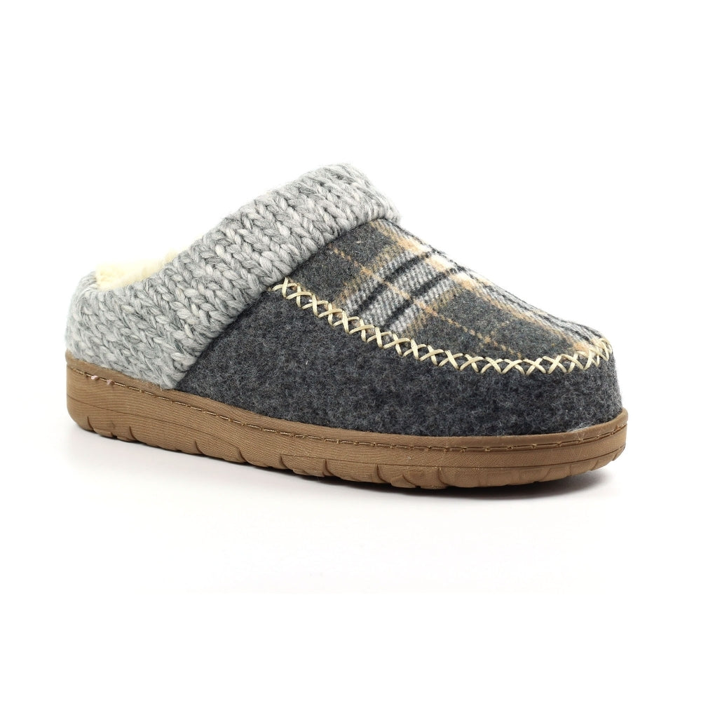 Lunar Emblaze Women's Fleece Lined Tartan Slipper Grey