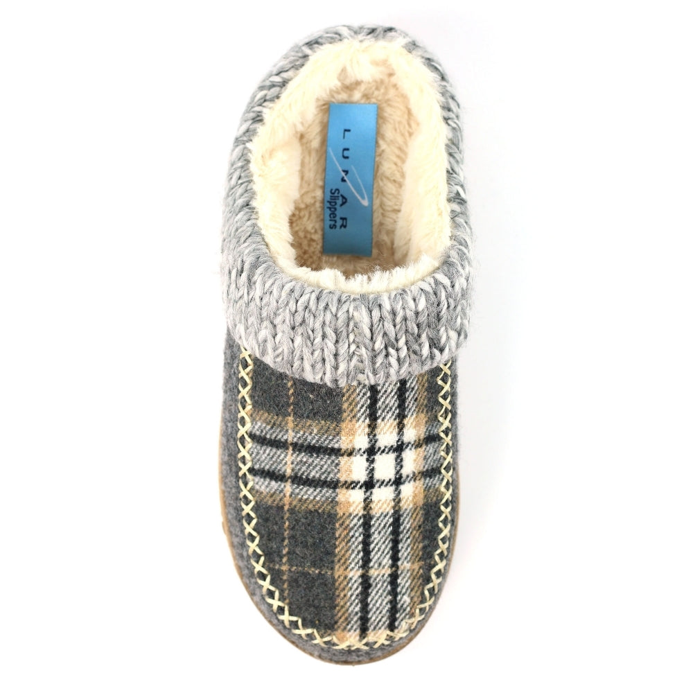 Lunar Emblaze Women's Fleece Lined Tartan Slipper Grey