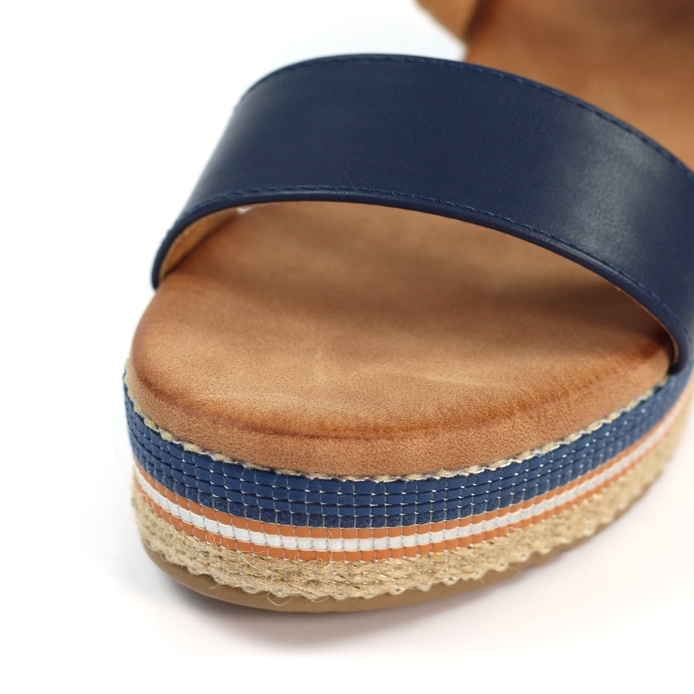 Lunar Fay Women's Chunky Summer Wedge Sandal Navy
