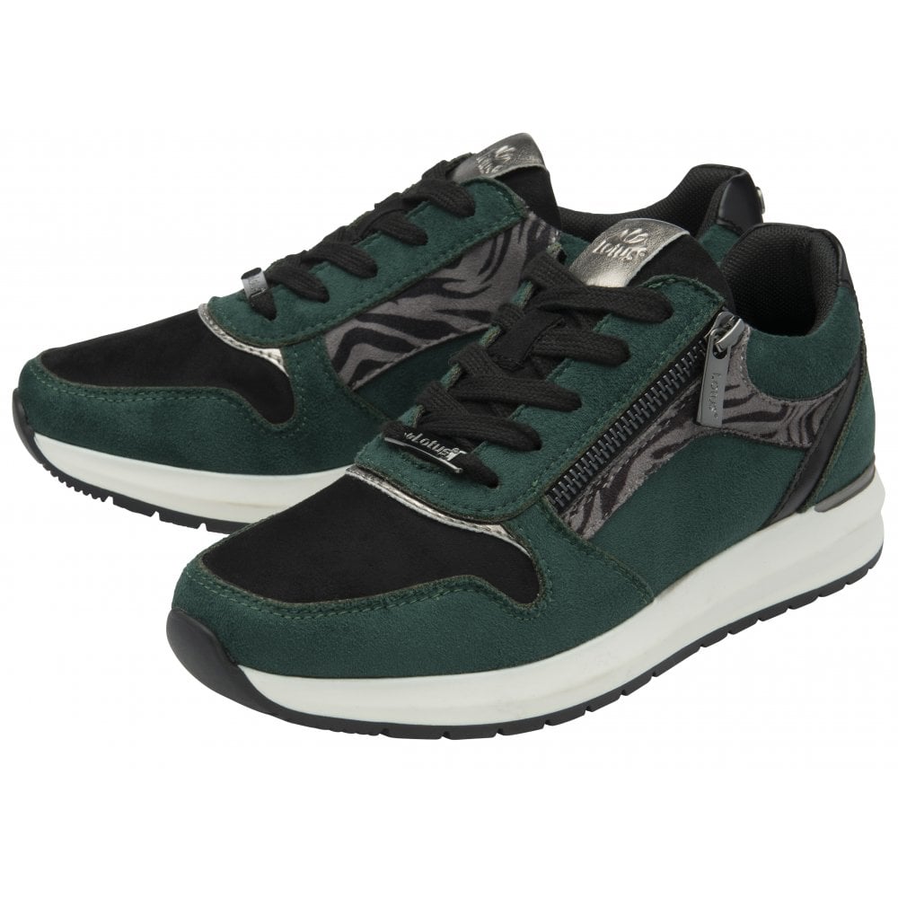 Lotus Venus Women's Zip Up / Lace Up Wedge Trainer Green Black