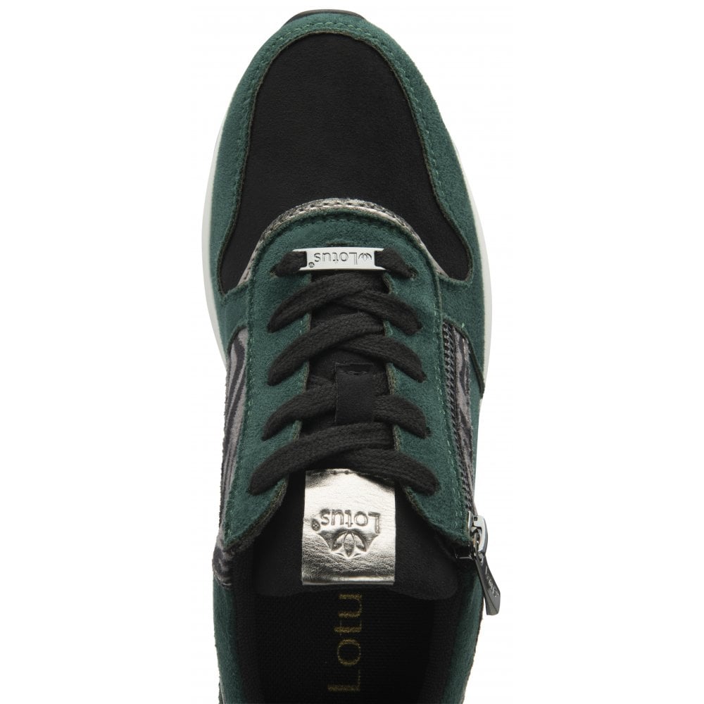 Lotus Venus Women's Zip Up / Lace Up Wedge Trainer Green Black