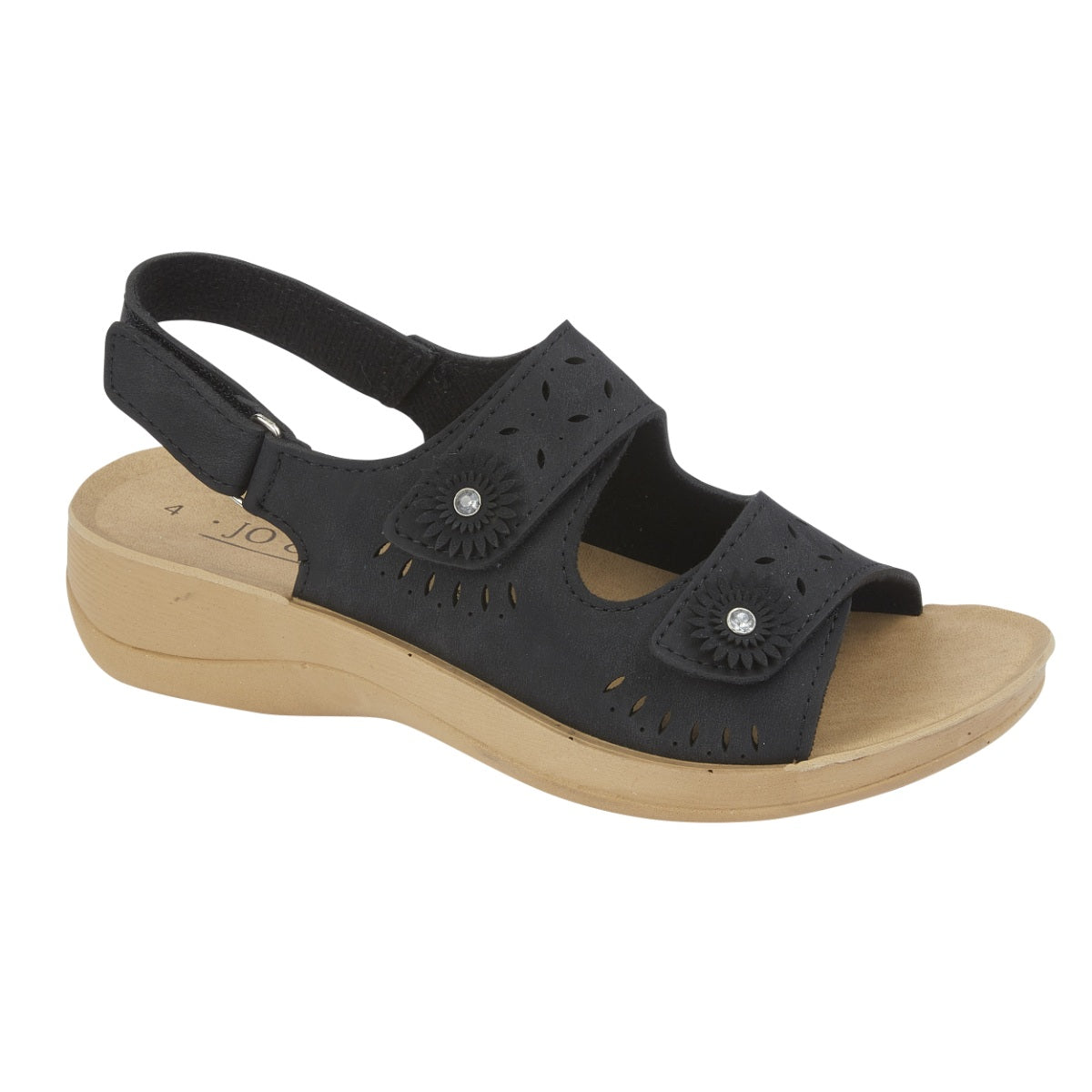 Jo & Joe Grenada Women's Touch Fastening Flower Sandal Black