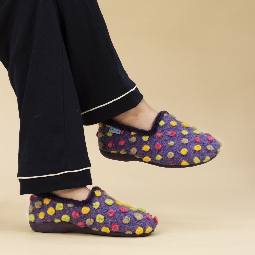 Lunar Helix Women's Slip On Polka Dot Machine Washable Slipper Purple