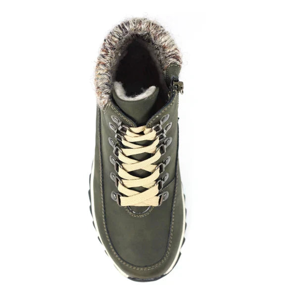 Lunar Jett Women's Waterproof Lace Up/Zip Ankle Boot Olive