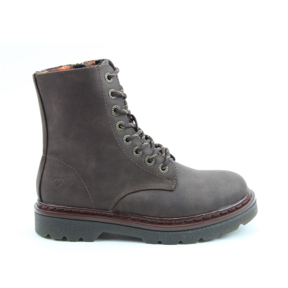 Heavenly Feet Justina2 NBK Women's 8 Eye Lace Up/Zip Up Ankle Boot Bark VEGAN FRIENDLY
