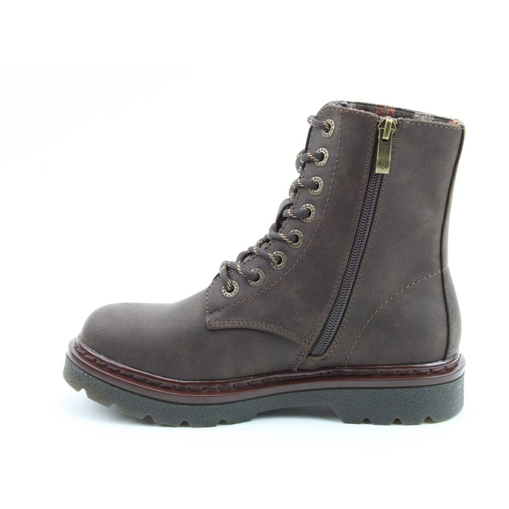 Heavenly Feet Justina2 NBK Women's 8 Eye Lace Up/Zip Up Ankle Boot Bark VEGAN FRIENDLY