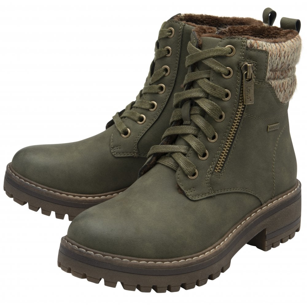 Lotus Stefani Women's Lace Up / Zip Up Ankle Boot Khaki