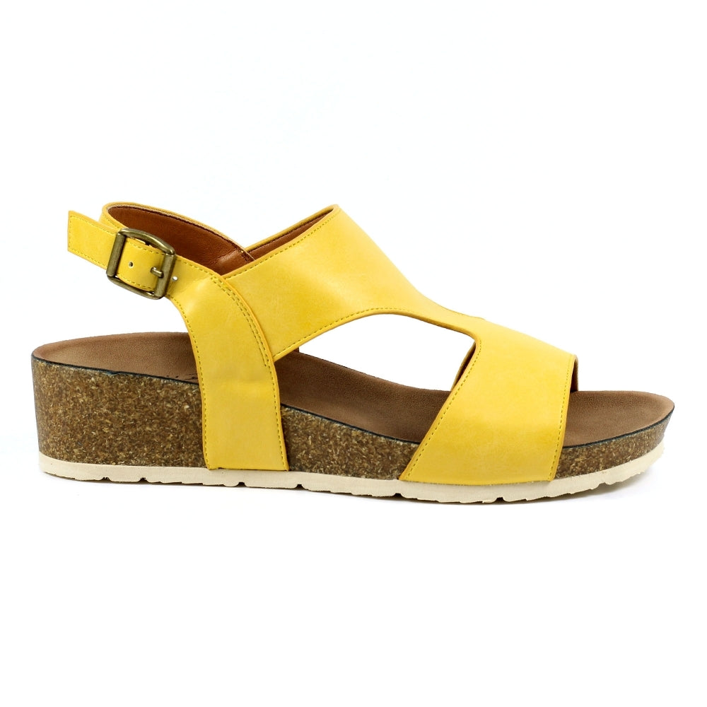 Lunar Mahon Women's Ankle Strap Wedge Sandal Mustard