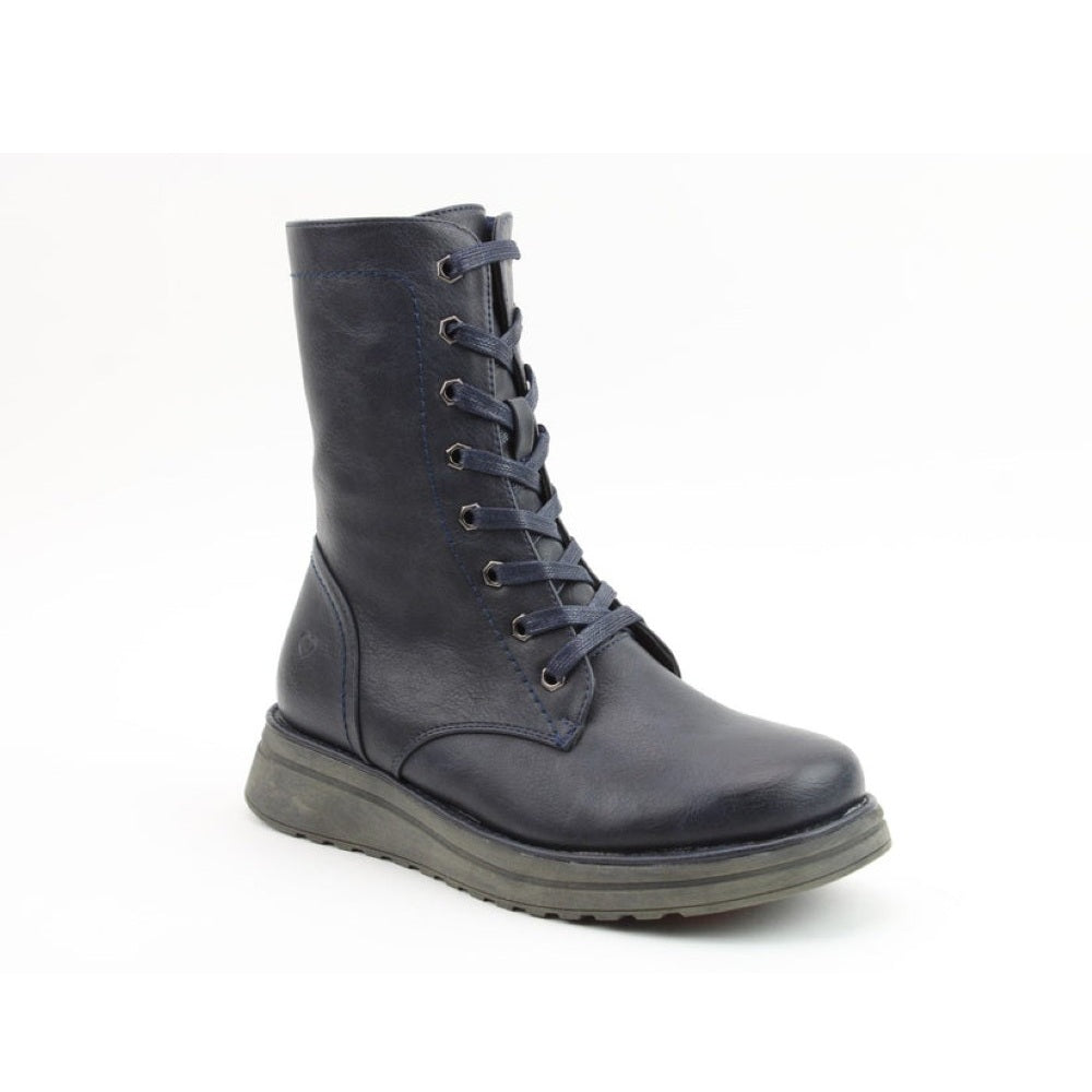 Heavenly Feet Martina4 Lace Up Wedge Boot Navy VEGAN FRIENDLY